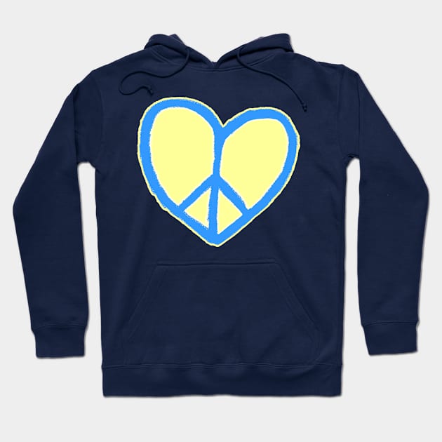 Blue Yellow Ukrainian Heart Peace, Peace Love, Peace Sign, No War Hoodie by badlydrawnbabe